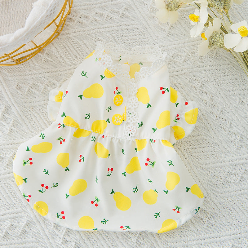 Pet Clothes Small Fresh Floral Puff Sleeve Puppies Cat Pet Skirt