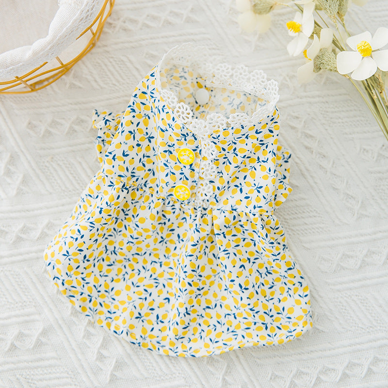 Pet Clothes Small Fresh Floral Puff Sleeve Puppies Cat Pet Skirt