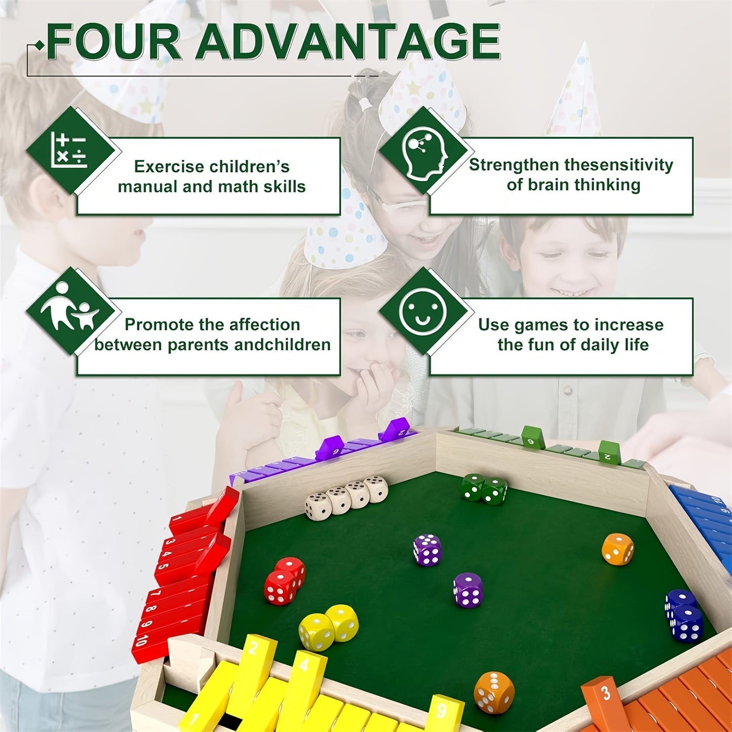 Shut The Box Dice Game, 6 Color Sided 6 Player Educational Shut The Box Math Game Wooden With 12 Dice For Party For Adults