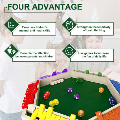 Shut The Box Dice Game, 6 Color Sided 6 Player Educational Shut The Box Math Game Wooden With 12 Dice For Party For Adults