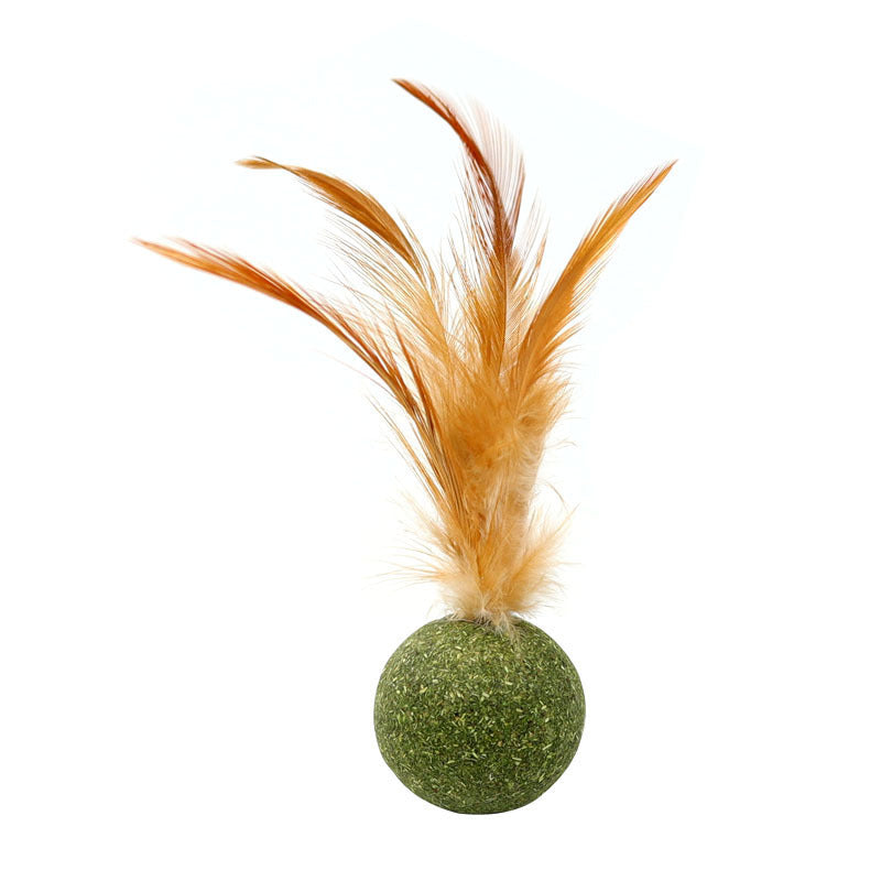 Interactive Cat Toy Catnip Feather Ball Compressed Natural Catnip Lollipop Natural Cat Kicker With Feathers For Kitty
