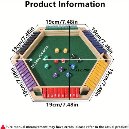 Shut The Box Dice Game, 6 Color Sided 6 Player Educational Shut The Box Math Game Wooden With 12 Dice For Party For Adults