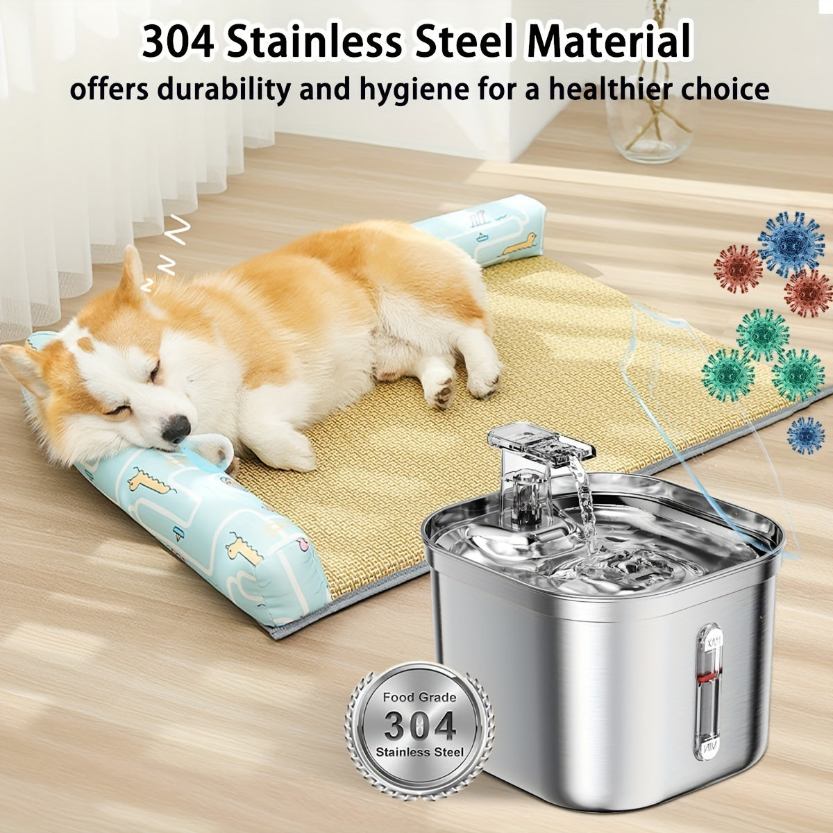 Cat Water Fountain, Stainless Steel Pet Water Fountain For Cats Inside