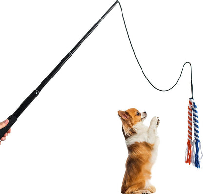 Dog Extendable Teaser Wand Pet Flirt Stick Pole Puppy Chasing Tail Interactive Toy