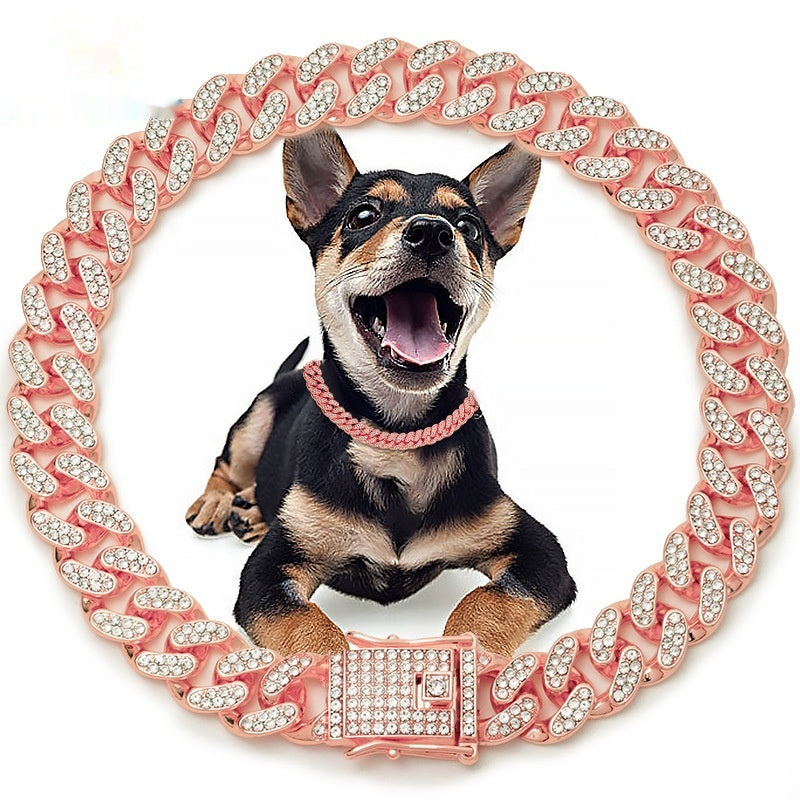 Metal Diamond Pet Dog Leash Cat Cuban Collar