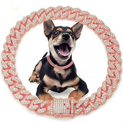 Metal Diamond Pet Dog Leash Cat Cuban Collar
