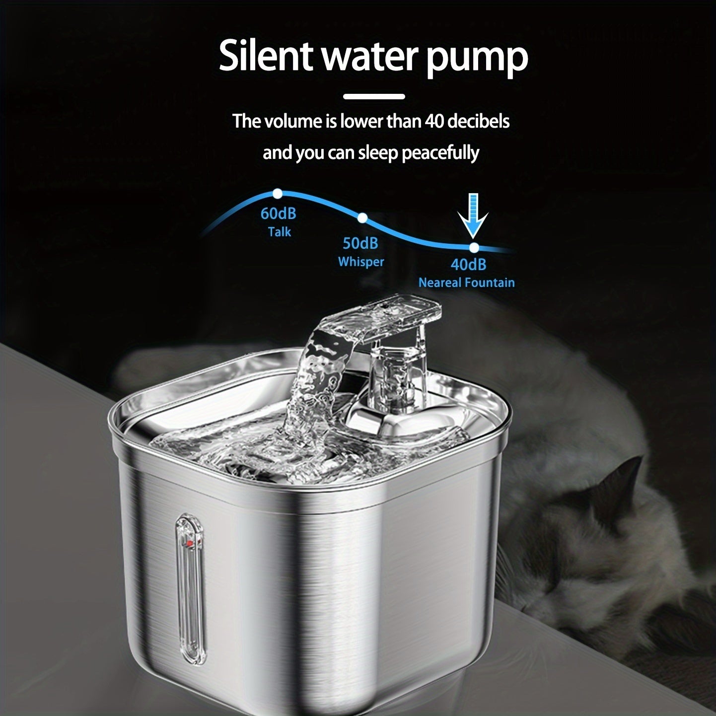 Cat Water Fountain, Stainless Steel Pet Water Fountain For Cats Inside
