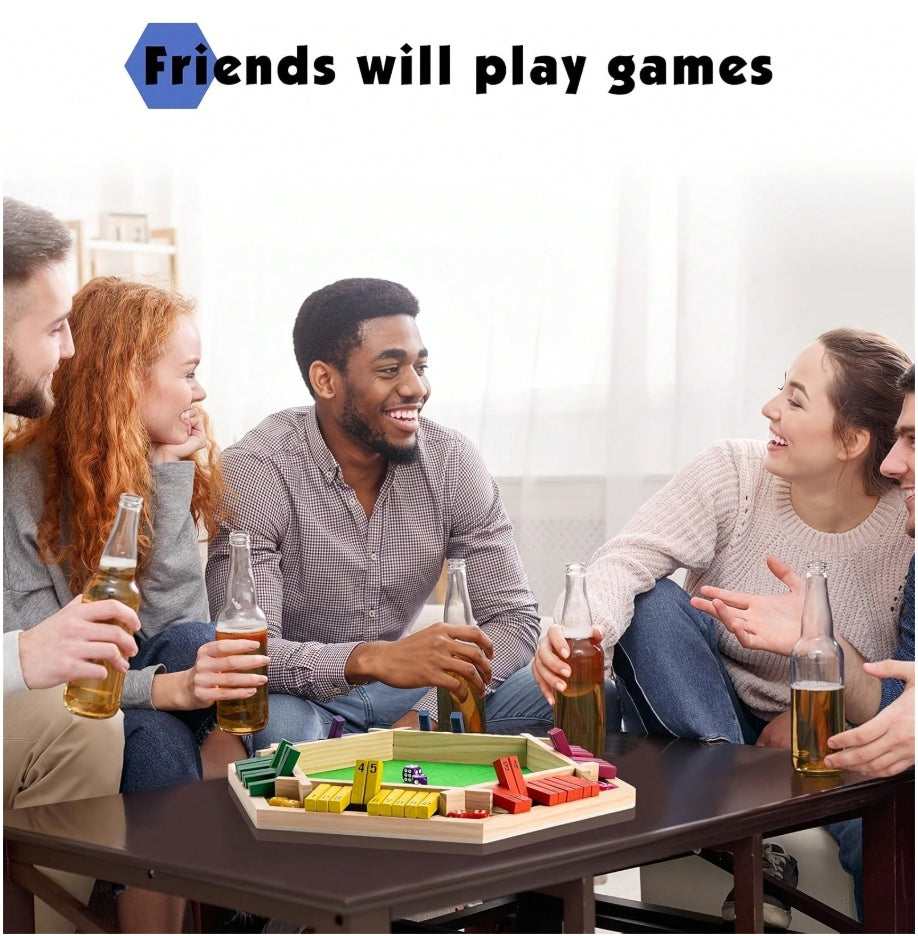 Shut The Box Dice Game, 6 Color Sided 6 Player Educational Shut The Box Math Game Wooden With 12 Dice For Party For Adults