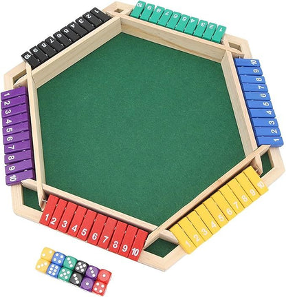 Shut The Box Dice Game, 6 Color Sided 6 Player Educational Shut The Box Math Game Wooden With 12 Dice For Party For Adults